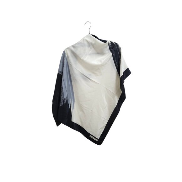 Chang Joh Silk Scarf Square 34x34 Black Gray White Abstract Brushstroke Design - Picture 4 of 10